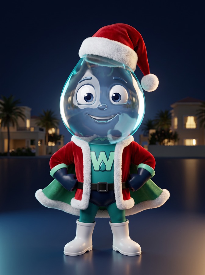 Santa Walter, WaterClub's water-drop hero